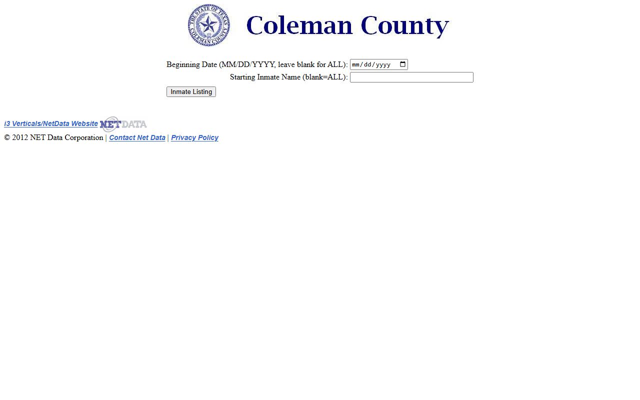 Coleman County inmate population NetData custody search form